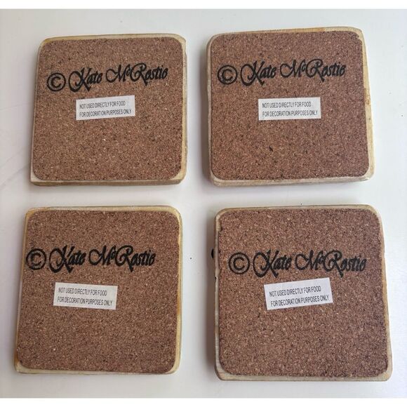 Vintage Kate McRostie Ceramic Tiles Coasters Set of 4 Blue Red Birds - Picture 4 of 6